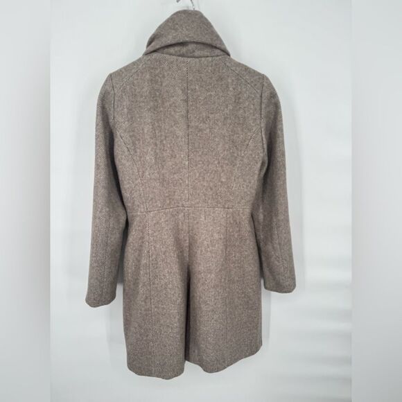 ZARA Tweed Funnel Neck Wool Coat Brown Med - Picture 3 of 6